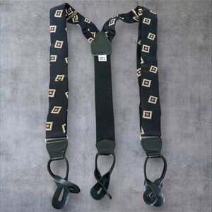 CAS W.Germany Suspender Silk &‎ Leather Blue W/Geometric Design